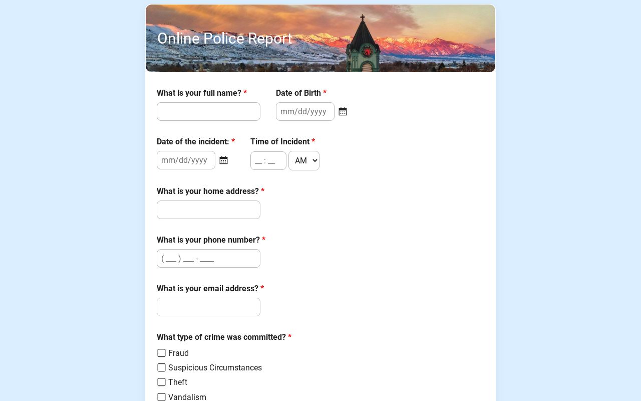 Baker City criminal records online minor-report form
