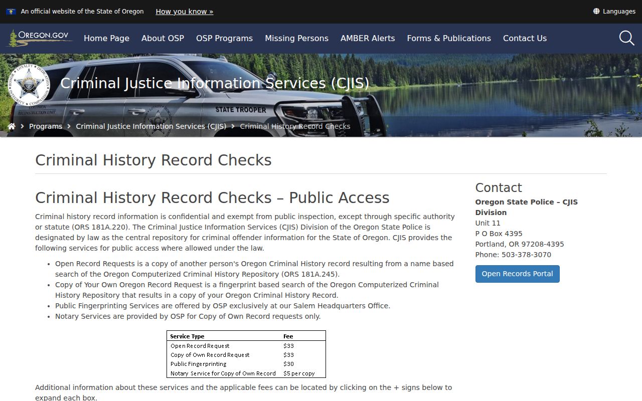 Baker County criminal history Oregon State Police products