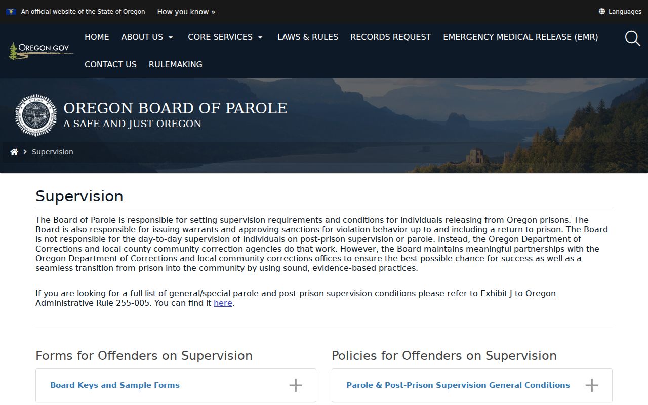 Baker County criminal history parole and supervision authority