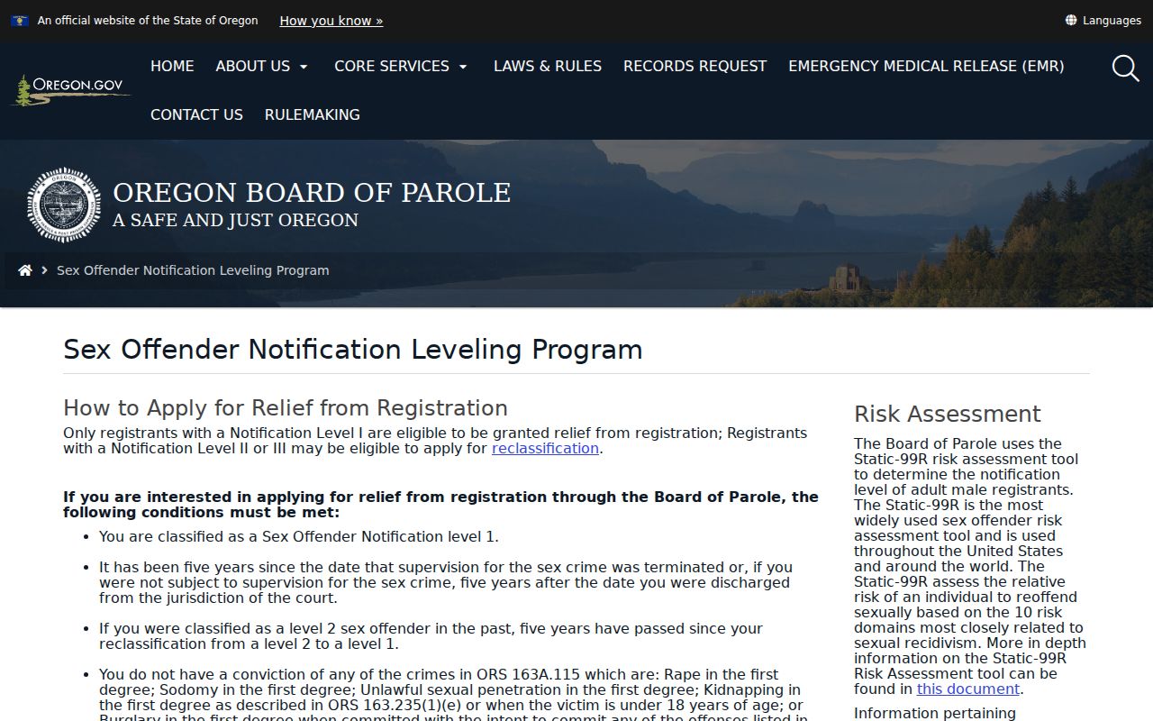 Baker County sex offender lookup Oregon notification levels